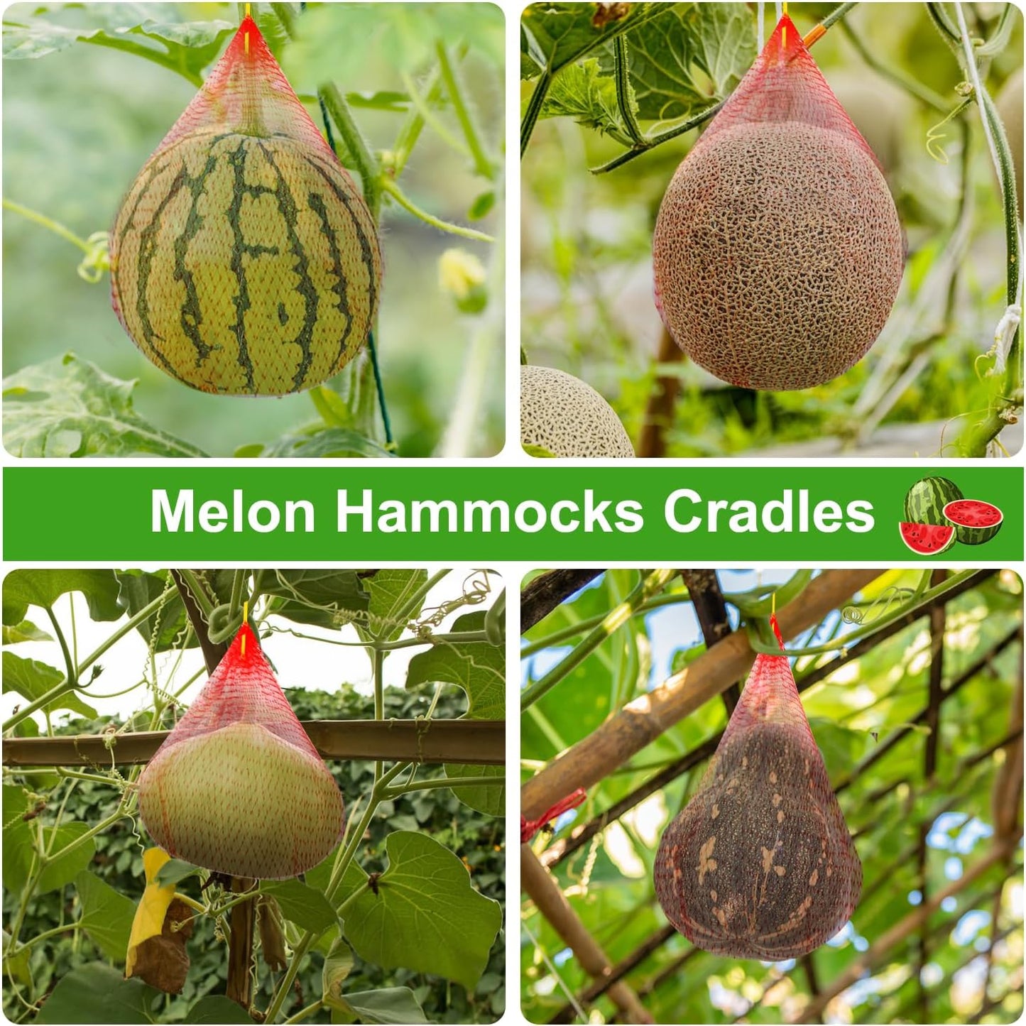 Melon Hammock Watermelon Nets, 100 Pack Heavy Duty Reusable Melon Cradle, Hanging Watermelon Mesh Bags with V1259-DP01-A-1931