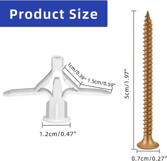 Self Drilling Plastic Anchors Drywall Anchor Kit, 50 PCS self-Tapping Screws + 50 PCS Plastic Anchors, Hollow V1259-DP01-A-1958