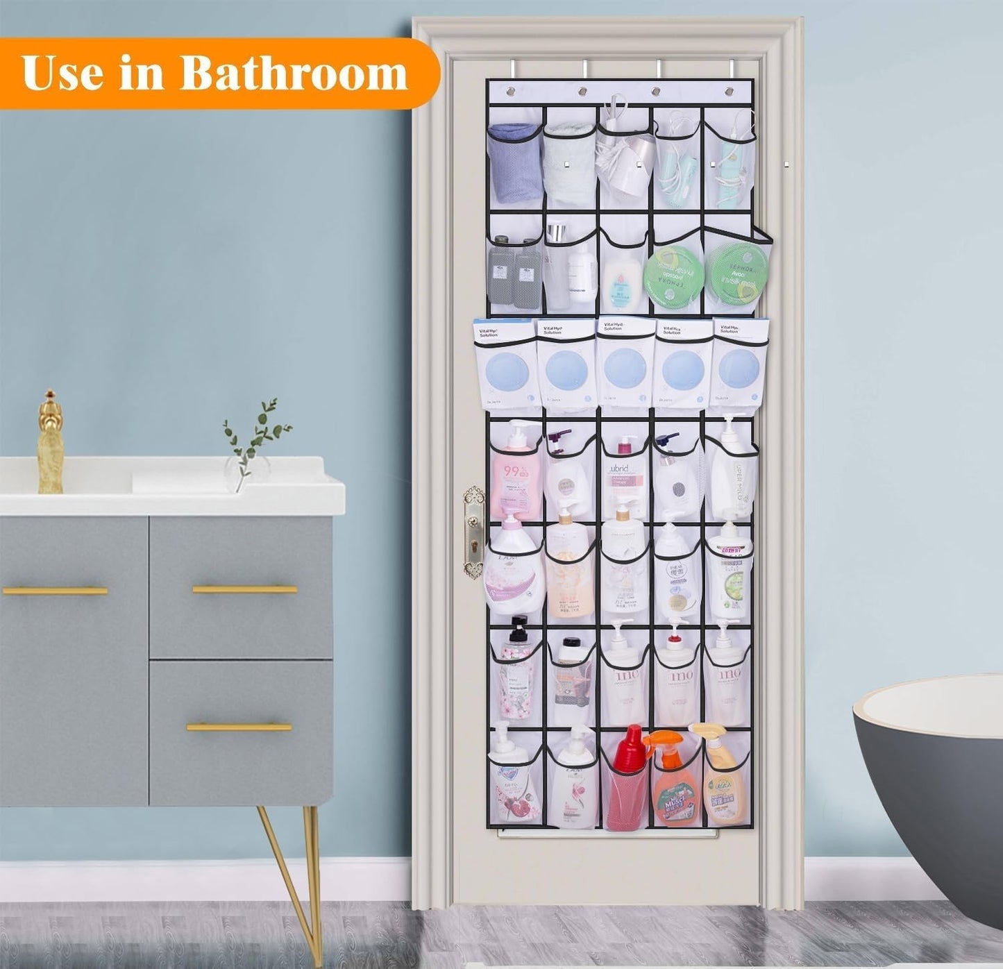 Over The Door Shoe Organizer 24 Large Mesh Pockets, White V1259-DP01-A-2005