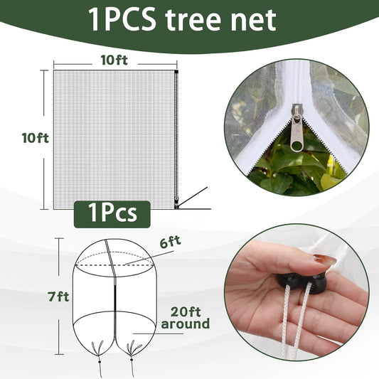 1Pack 10 * 10FT Large Fruit Tree Netting Bags with Zipper and Drawstring, Bird Netting for Blueberry Bushes V1259-DP01-A-2008