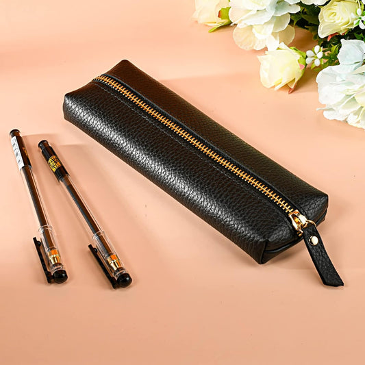 Genuine leather pen case, Cowhide pencil puch with zipper, Soft pen bag for adults. V1259-DP01-A-2038