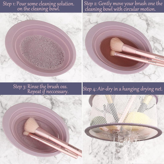 Makeup Brush Cleaning Mat & Hanging Drying Net, Foldable Silicone Makeup Brush Cleaner Brush Cleaning Pad V1259-DP01-A-2107