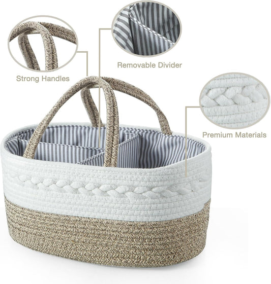 Baby Diaper Caddy Organizer, Portable Nursery Organizers and Storage Baby Basket, Cotton Rope Diaper V1259-DP01-A-2127