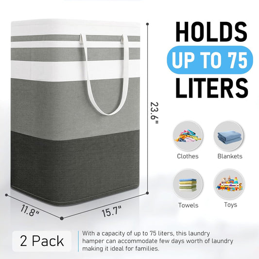 Freestanding Laundry Basket Collapsible Laundry Hamper 2-Pack Large Clothes Storage Bin Foldable Laundry V1259-DP01-A-2141