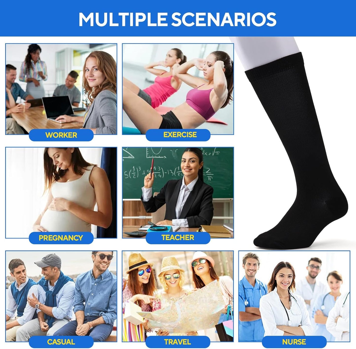 3 Pairs Compression Socks for Women & Men, Circulation 15-25mmHg Support Socks for Athletic, Running, V1259-DP01-A-2153
