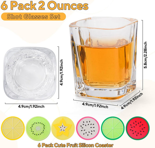 6 Pack 2oz Heavy Base Shot Glasses Set, Square Clear Shot Glasses Bulk, Tequila Shot Glass Small Bar Cart V1259-DP01-A-2163