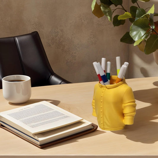 Sweater Pen Holder - 3D Printed Desk Organizer with Cozy Design for Pens, Makeup Brushes, Unique Office Desk V1259-DP01-A-2189