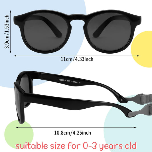 2 PCS Baby Toddler Sunglasses with Strap Kids Polarized Sun Glasses UV-400 Flexible Frame Unbreakable V1259-DP01-A-2292