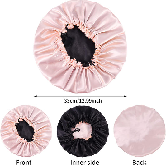 2 Pcs Silk Bonnet Sleep Cap, Adjustable Waterproof Satin Hair Night Cap, Double Layer for Women Girls Black V1259-DP01-A-2304