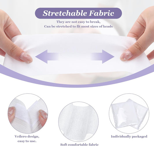 200 Count Disposable Spa Facial Headbands with Convenient Closure,White Stretch Facial Headwraps Soft for V1259-DP01-A-2337