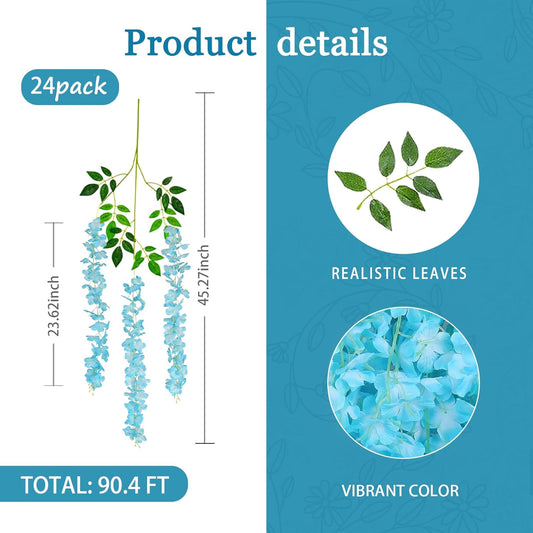 24 Pack Lake Blue Wisteria Hanging Flowers Garland, 3.77 Feet Lake Blue Artificial Wisteria Flower Vines, V1259-DP01-A-2338