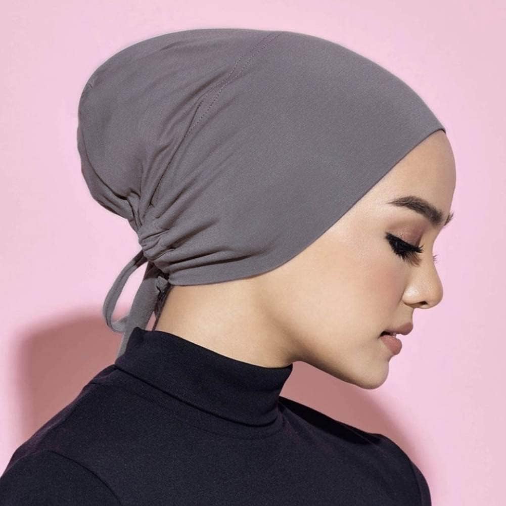 4 Pcs Women Hijab Undercap Muslim Inner Beanies Cap with Tie Back Closure Adjustable Underscarf Hat Chemo V1259-DP01-A-2341