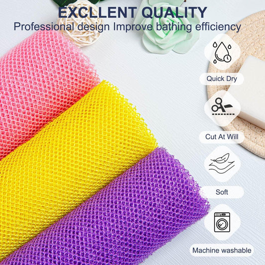 3 Pieces African Bath Sponge Exfoliating Scrubbing Long Net Rag Wash Shower Body Scrubber, Yellow Pink Purple V1259-DP01-A-2370