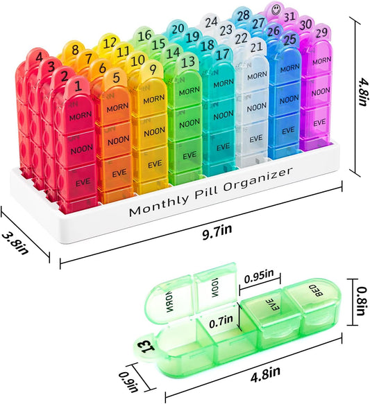 Monthly Pill Organizer 4 Times a Day, 30 Day Pill Organizer with Daily Pill Box Organizer, One Month Medicine V1259-DP01-A-2385