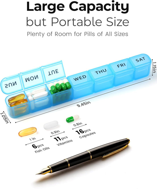 2 Pack Weekly Pill Organizer, Large 7 Day Pill Box, BPA-Free Travel Medicine Case, Easy Open & Secure Close, V1259-DP01-A-2392