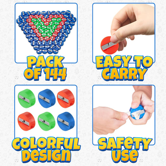 Pencil Sharpeners in Bulk - Pack of 144 Pocket Sized Mini Handheld Pencil Sharpener for Kids, Plastic and V1259-DP01-A-2421