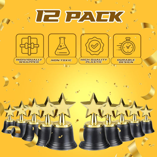 Star Trophy Awards - Pack of 12 Bulk - 4.5 Inch, Gold Award Trophies for Kids Party Favors, Props, Rewards, V1259-DP01-A-2422