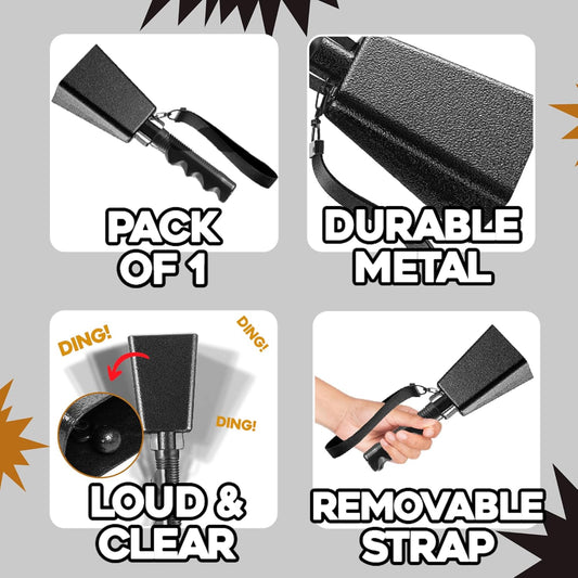 9" Metal Cowbells with Handle - (1 Pack) Cow Bells Loud Cheering Noise Makers for Sporting Events, Football V1259-DP01-A-2423