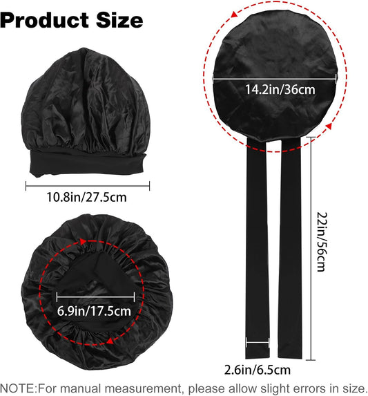 2PCS Silk Bonnet for Sleeping Women, Satin Bonnet Night Sleep Hair Cap for Curly Hair with Tie Band V1259-DP01-A-2503