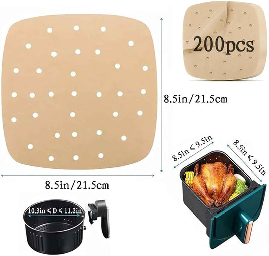 Air Fryer Parchment Paper Liners 8.5 inch, 200Pcs Perforated Air Fryer Liners Non Stick Square Air Fryer V1259-DP01-A-2548