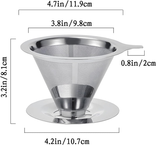 Pour Over Coffee Dripper, Reusable Stainless Steel Pour Over Coffee Filter Paperless Permanent Coffee V1259-DP01-A-2552