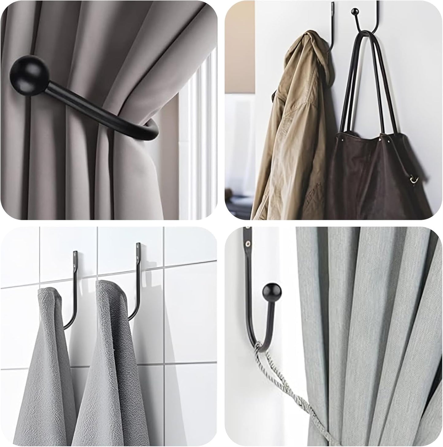 6 Pcs Curtain Holdbacks Curtain Tiebacks, U Shaped Curtain Hooks Wall Mount Window Curtain Holder (Black) V1259-DP01-A-2562