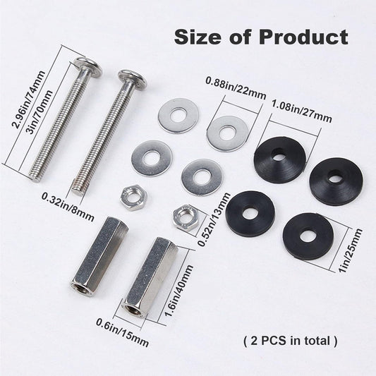 Toilet Tank to Bowl Bolt Kits, 2 Pack Toilet Bolt Kit for Tank Heavy Duty Washers and Round Cover Caps with V1259-DP01-A-2563