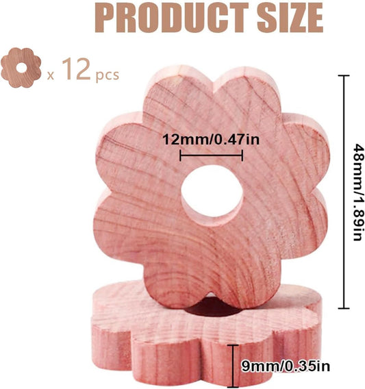 12 Pcs Cedar Blocks for Clothes Storage, Cedar Wood Flowers Rings Natural Aromatic Cedar Accessories for V1259-DP01-A-2578