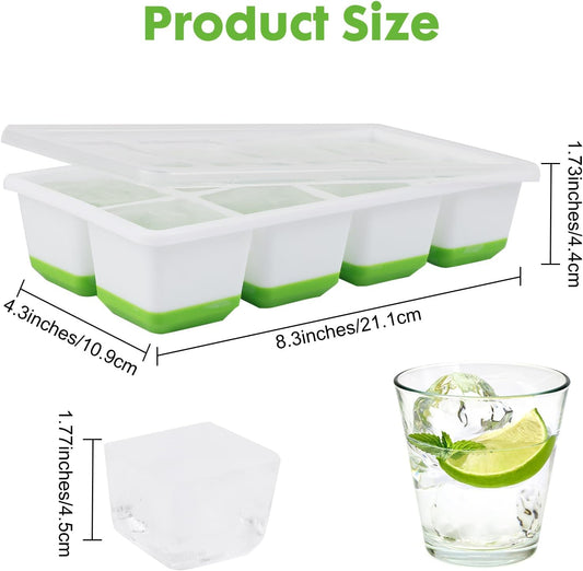 Ice Cube Tray, 2 Pack Large Ice Cube Molds with Lid, Reusable 8-Ice Cube Molds with Bottom Silicone for V1259-DP01-A-2582