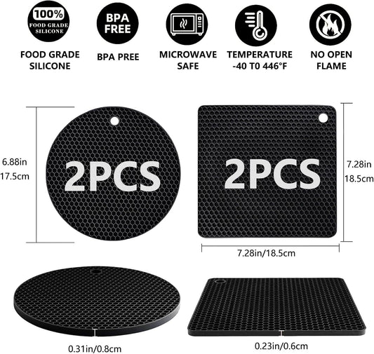 4 Pack Silicone Trivet Mats, Heat Resistant Pot Holders Non-Slip Hot Pads for Kitchen, Silicone Trivets for V1259-DP01-A-2583