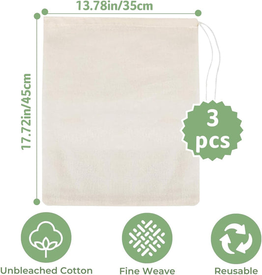 Nut Milk Bags, 3 Pack Cheesecloth Bags Filter, 13.78 x 17.72 in, Unbleached Cotton Muslin Cloth Bags for V1259-DP01-A-2599