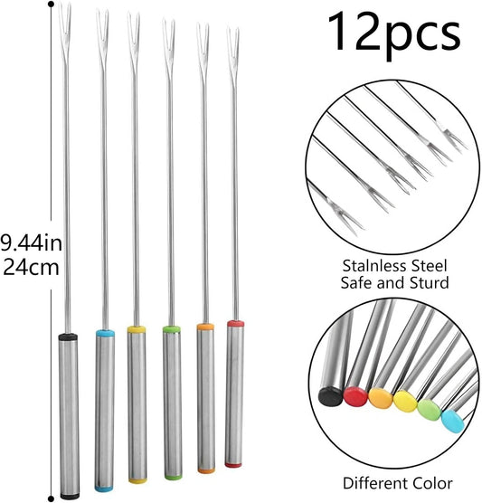 12 Pieces Fondue Forks, Stainless Steel Fondue Forks Roasting Sticks 24cm Fondue Skewers with Heat Resistant V1259-DP01-A-2606
