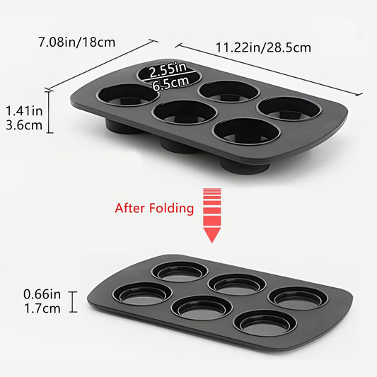 Foldable Silicone Muffin Pan, 6 Cups Non-Stick Cupcake Pans, BPA Free Silicone Baking Tray, Food Grade Egg V1259-DP01-A-2610