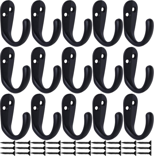 15PCS Coat Hooks Wall Mounted Single Prong Robe Hook for Hanging Towel Hooks with 30 Screws for Bags, Hat, V1259-DP01-A-2635