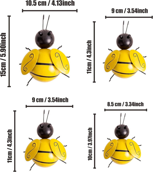 Metal Wall Art, 4PCS Metal Bumble Bee Wall Decor, 3D Iron Bee Art Sculpture Hanging Wall Decorations for V1259-DP01-A-2660