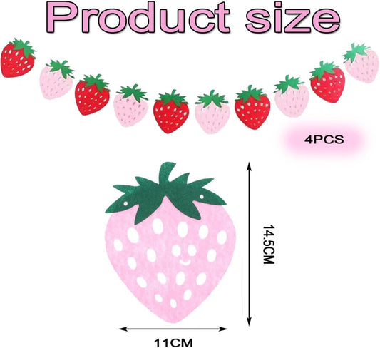 4Pcs Strawberry Party Banner,Berry First Birthday Decor, Pink & Red Hanging Garland for Shower, Strawberry V1259-DP01-A-2666