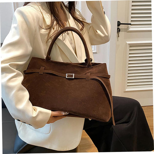 Suede Tote Bag Women Retro Dark Brown Faux Leather Tote Bag Slouchy Suede Bag with Handle Large Capacity Tote V1259-DP01-A-2670