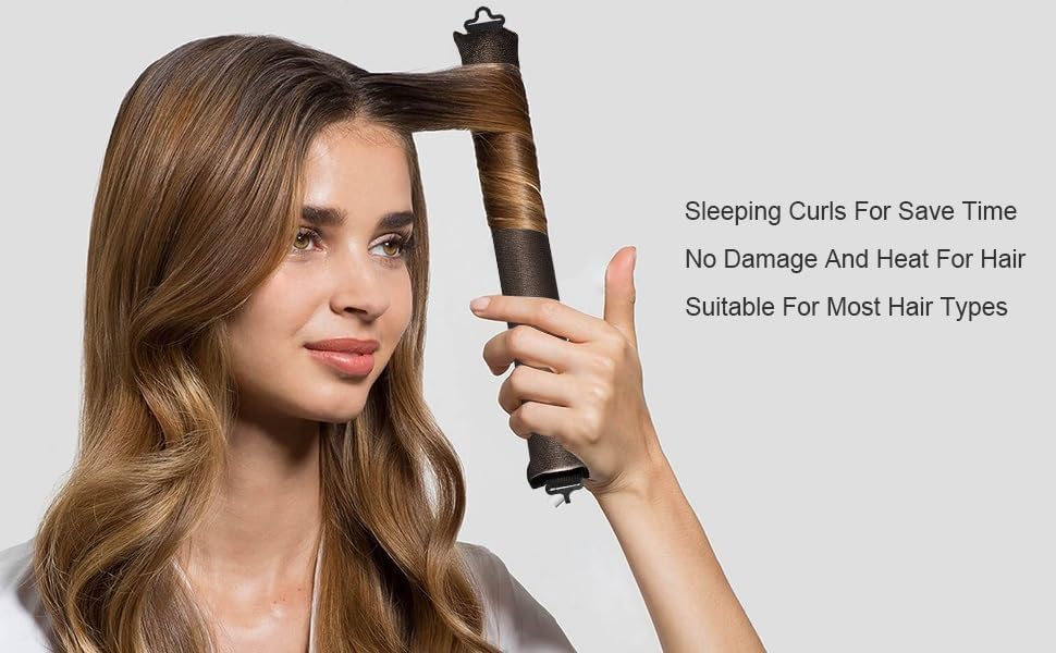 Heatless Hair Curler Set, Satin Overnight Curling Rods, 4-Piece Styling Kit with Hook, Brown V1259-DP01-A-2739