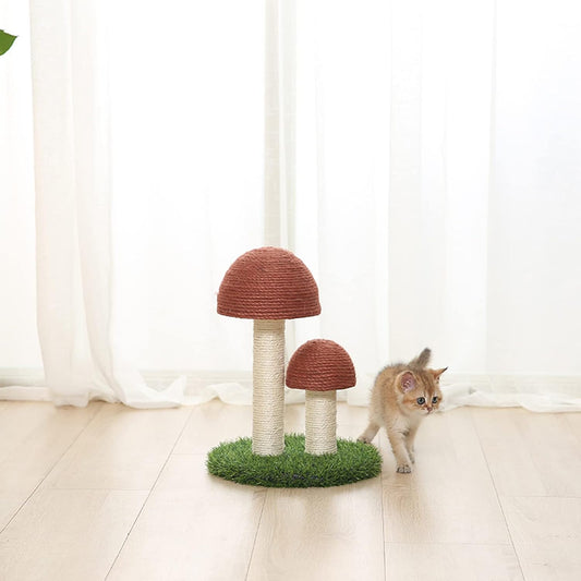 Mushroom Cat Scratching Post with Natural Sisal, Simulation Lawn Cat Climbing Shelf, Multifunctional Cat Toys V1259-DP01-A-2780