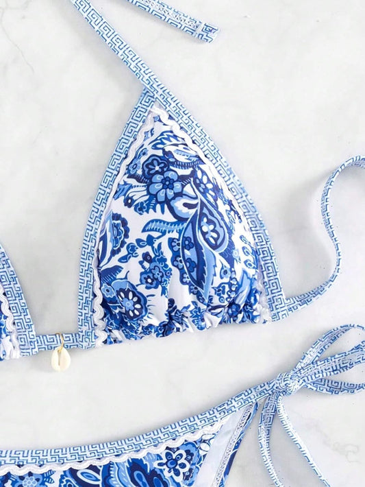 Women's Floral Printed Bathing Suit Halter Paisley Summer Swimsuit Bikinis Set V1259-DP01-A-2846