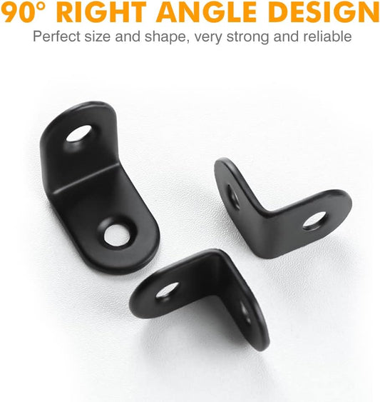 20PCS Small L Brackets, Black Iron Corner Mount Brackets with 40 Screws, Rust Resistant, Easy to Install, V1259-DP01-A-2883