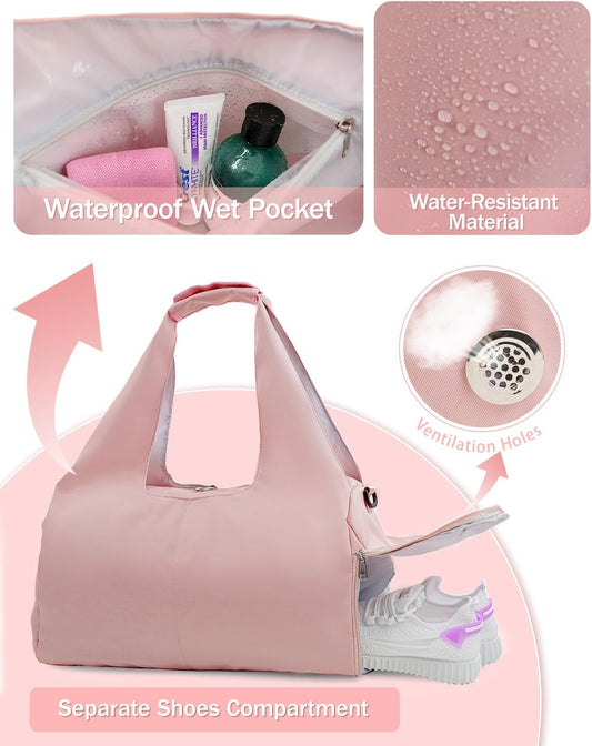 Gym Bag for Women with Shoe Compartment Yoga Mat Bag with Wet Pocket and Water Bottle Holder Weekender Bag V1259-DP01-A-2922