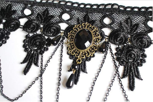 Black Choker Lace Necklace with Bracelet Set Punk Party Gothic Vintage Handmade Lolita Retro Slave Bracelet V1259-DP01-A-2952