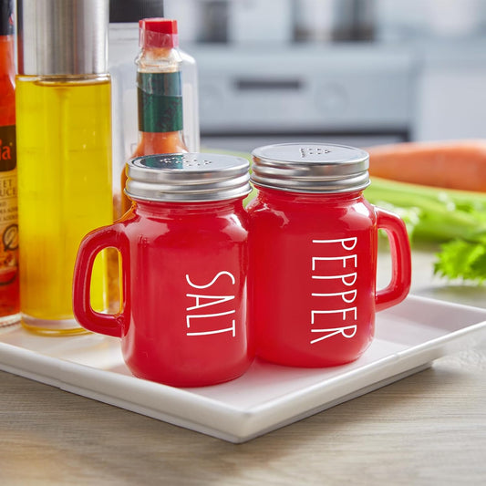 Red Salt and Pepper Shakers Set, 4 oz Cute Modern Glass Christmas Red Shaker Sets with Stainless Steel Lids, V1259-DP01-A-3005