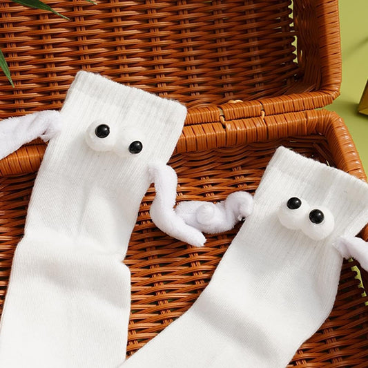 4 Pair Couple Holding Hands Socks,Funny Magnetic Suction 3D Doll Socks,Unisex Mid-Tube Socks,Novelty Socks V1259-DP01-A-3034