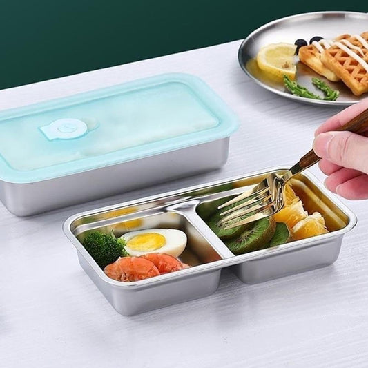 Grab and Go Snack Containers - Reusable Stainless Steel Double Compartment Containers with Lids, Stainless V1259-DP01-A-3070