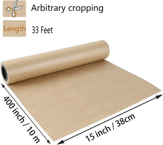 Brown Kraft Paper Roll - 15" x 33'(400") Brown Wrapping Paper for Packing Moving Small Craft Paper Roll for V1259-DP01-A-3090