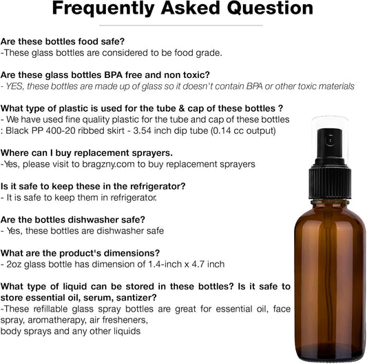 Small Glass Spray Bottles for Oil, Hair, Plants Water 2 oz | Empty Fine Mist and Refillable Mister Amber Mini V1259-DP01-A-3109