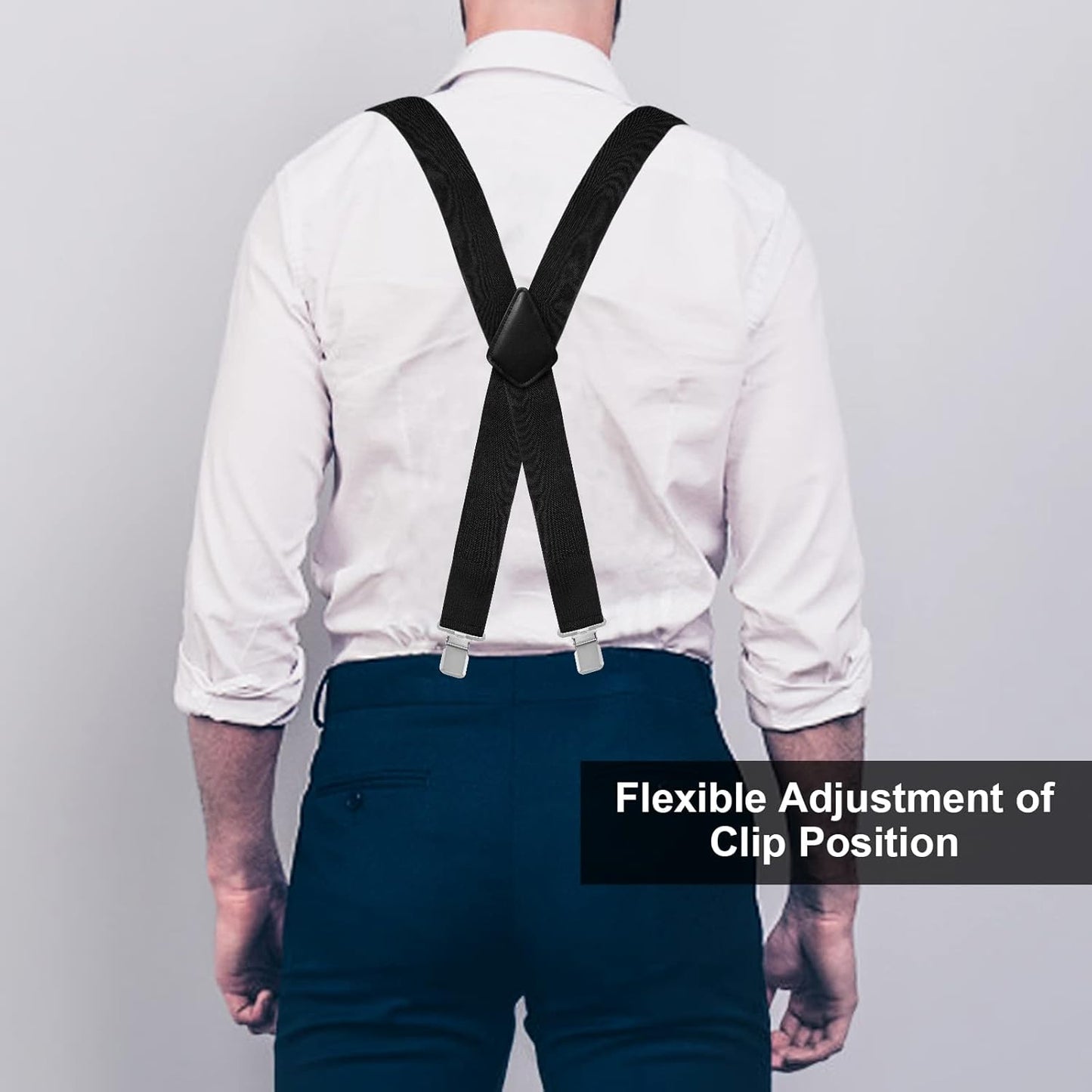 Mens Suspenders X-Back 2" Wide Adjustable Solid Straight Clip Suspenders V1259-DP01-A-3113
