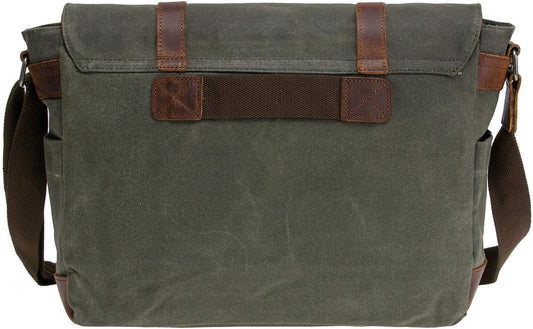 Vintage Genuine Leather Waxed Canvas Briefcase Large Satchel Shoulder Bag Rugged Computer 15.6" Laptop Bag V1259-DP01-A-3126